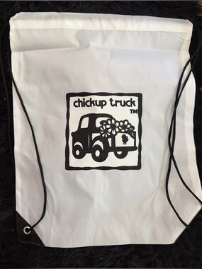 Chickup Truck Logo White Drawstring Backpack - NWT 🩵🐥🛻🩵